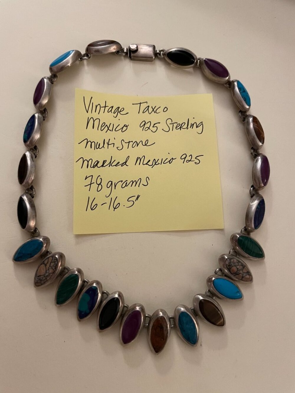 Vintage Taxco Sterling Silver Necklace 16-16.5" Multi Stone 78 grams 925 Mexico - Picture 11 of 11